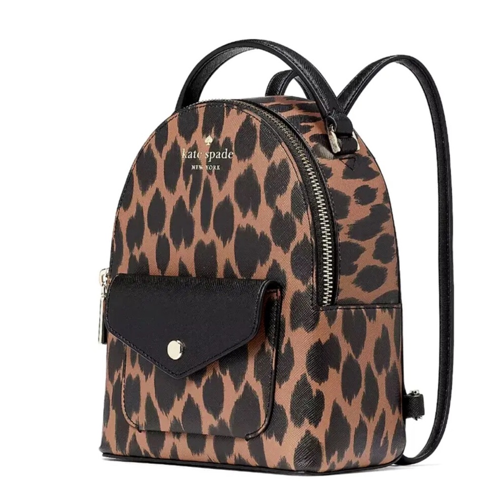 New Kate Spade Schuyler Mini Backpack Saffiano Leopard Spotted Animal Print - Picture 3 of 5